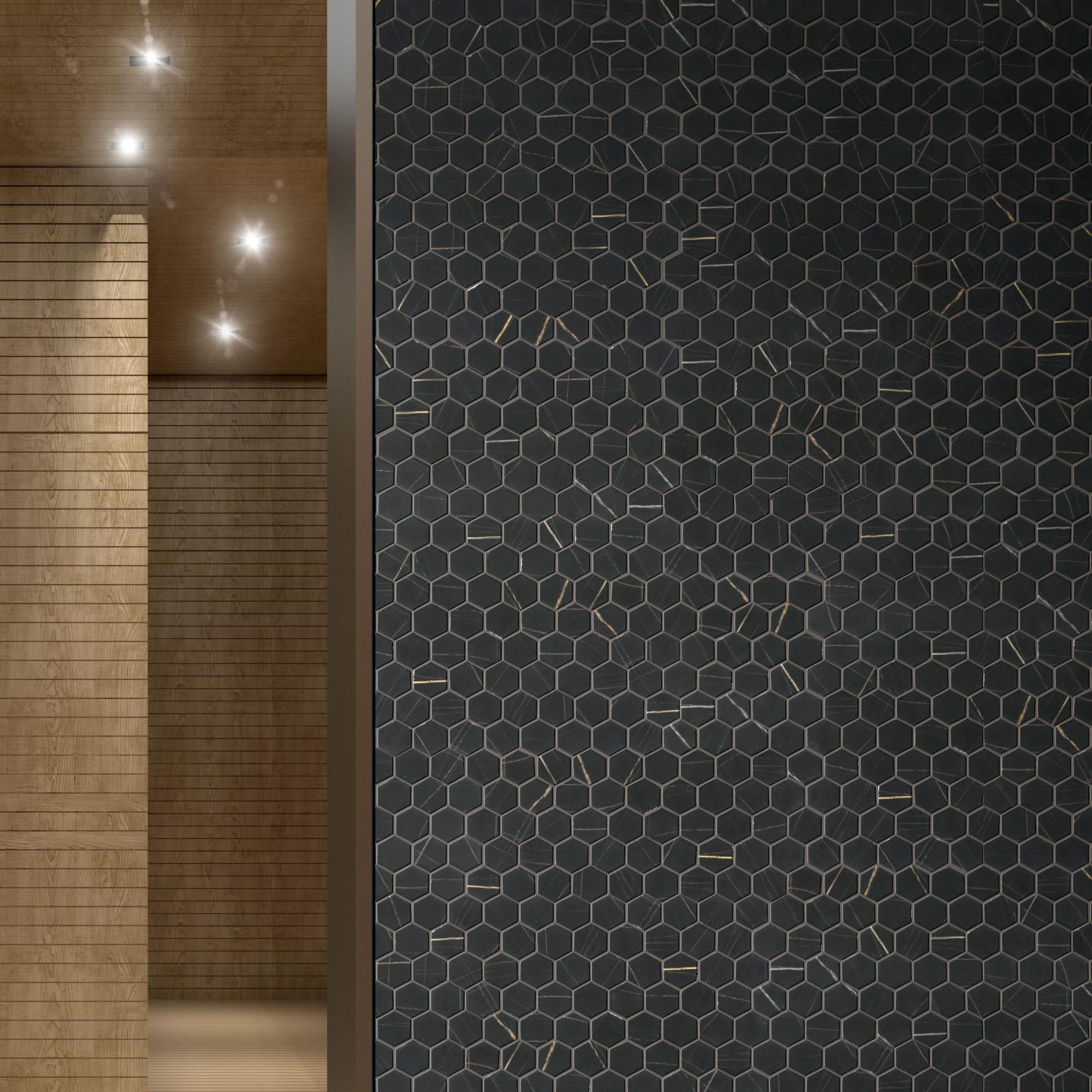 Supreme Sahara Vidrepur hexagonal gresite mosaico vitreo marble hex glass mosaic